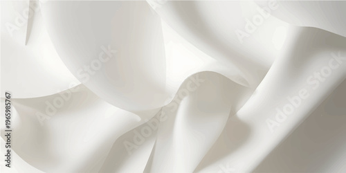 Elegant white silk and satin fabric background featuring smooth luxury textures and soft rippled waves of shiny material creates a sensual draped textile backdrop for fashion decoration