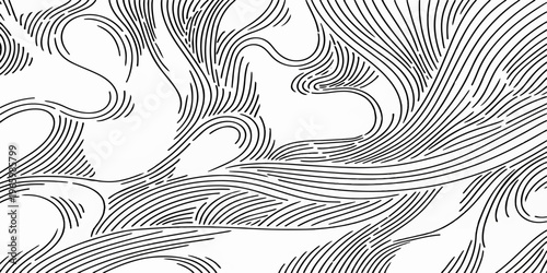 Seamless black and white abstract vector pattern featuring a vintage nature design with zebra waves and sea fish textures for fashion wallpaper print