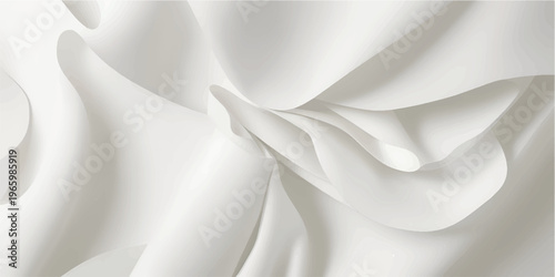 Luxurious white silk fabric draping softly, creating elegant smooth surface with delicate sheen, highlighting refined wedding or event decorative background