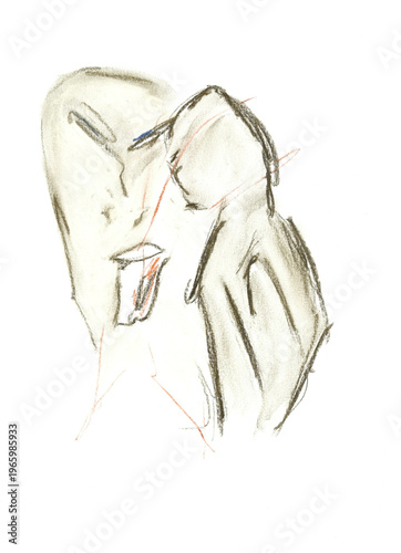 Dessin du visage d'un homme souffrant de dépression et d'anxiété.	