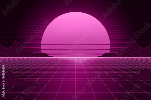 Abstract sunrise with soft gradient background | Stylized sunset or sunrise over gradient undulating surface