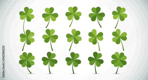 A charming collection of vibrant green shamrocks, symbolizing luck and Irish heritage, elegantly arranged on a clean background, perfect for festive designs.