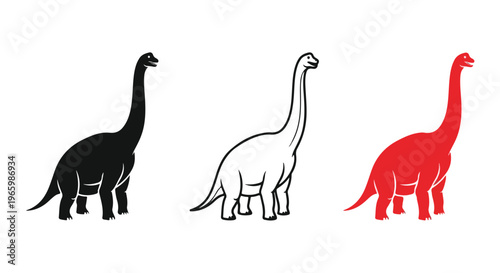 Three colorful cartoon dinosaurs standing side by side on a plain white background in different colors and playful style