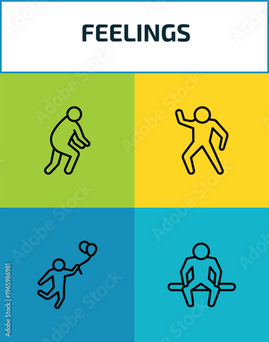 feelings outline icon set. 4 linear vector for ui, web and mobile. thin line disappointed human, positive human, hopeful human, alone icons.