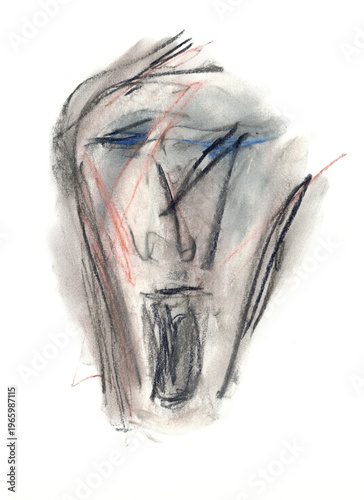 Dessin du visage d'un homme souffrant de dépression et d'anxiété.	