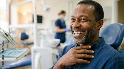 Happy black man smiling in dental clinic during check-up  