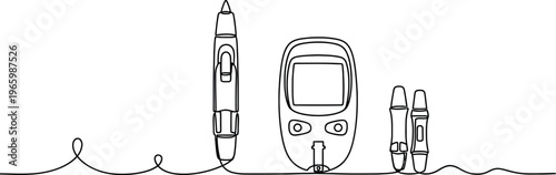 One line drawing of diabetes medical device on a transparent background