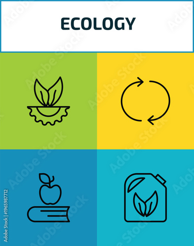 ecology outline icon set. 4 linear vector for ui, web and mobile. thin line eco industry, reload, and books, biodiesel icons.