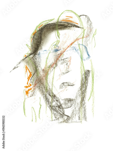 Dessin du visage d'un homme souffrant de dépression et d'anxiété.	