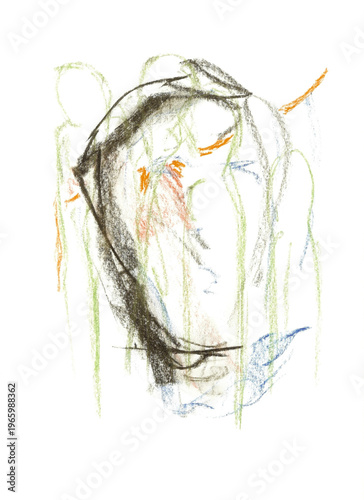 Dessin du visage d'un homme souffrant de dépression et d'anxiété. Dépersonnalisation.