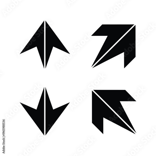 Free Download Set of four stylized abstract black arrow symbols pointing in different directions isolated on trans - GFXLoad