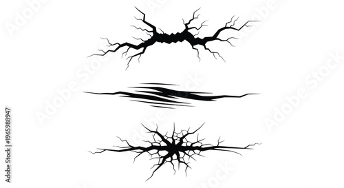 Abstract black cracks and fissures form a striking visual pattern against a white background a stark silhouette high quality professional detailed