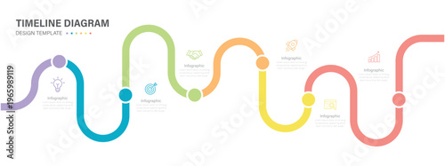 Business roadmap timeline infographic with 6 milestones and  place for your data. Vector illustration