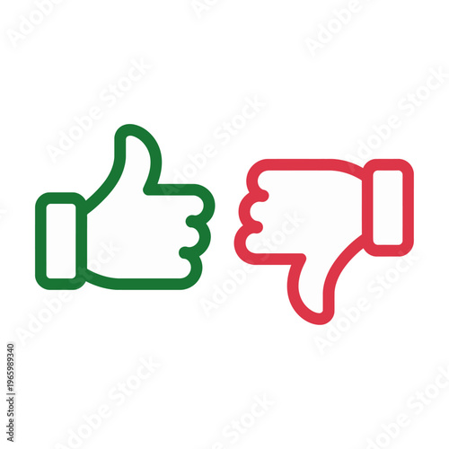 Green thumbs-up and a red thumbs-down vector icon representing approval and disapproval