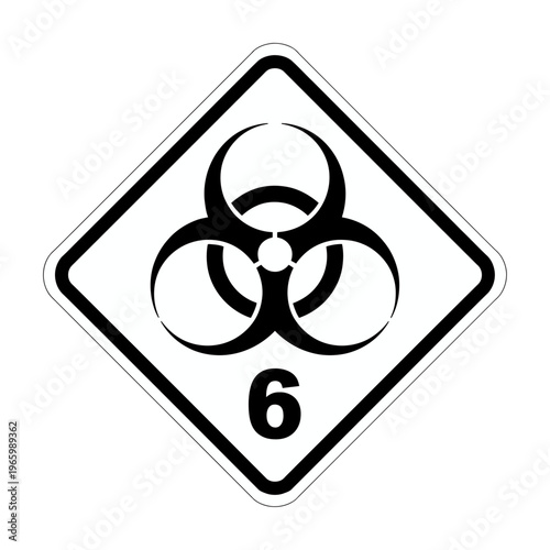 Warning sign with vector biohazard symbol and the number 6 prominently displayed