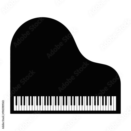 Sleek vector of a grand piano shown from above with keys