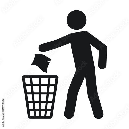 Minimalist vector of a person throwing trash into a bin