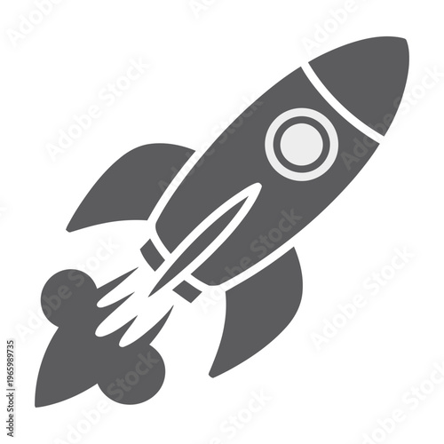 Vector of a rocket propelling upward, with flames shooting from its base