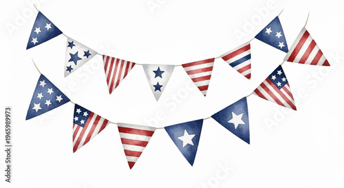 Patriotic Bunting Flags, American Independence Day Decorations, Red White Blue Star Spangled Banner, USA Holiday String Flags