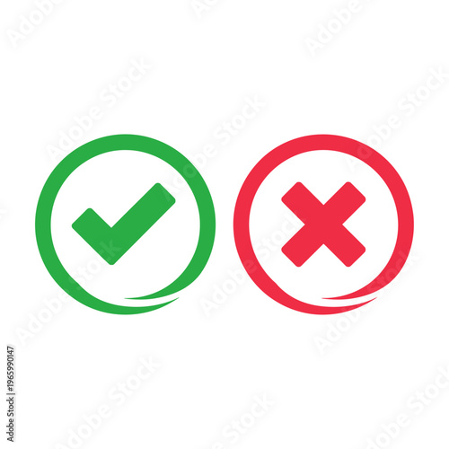 Vector showing a green check mark and a red cross inside circles
