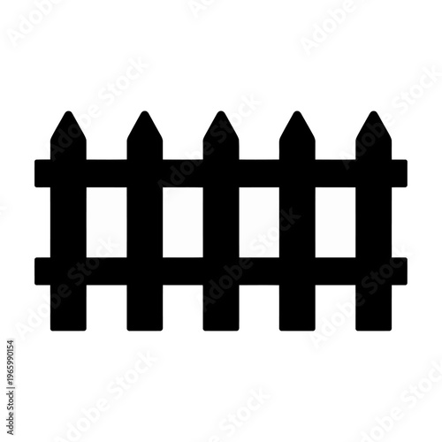 Vector of a picket fence with pointed tops and evenly spaced slats that creates a simple yet elegant barrier.