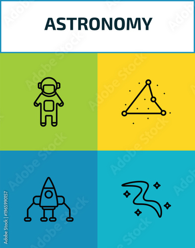 astronomy outline icon set. 4 linear vector for ui, web and mobile. thin line spaceman, triangulam australe, space lander, milky way icons.