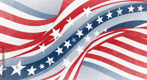 American flag, patriotic, waving flag, red white blue, vector illustration