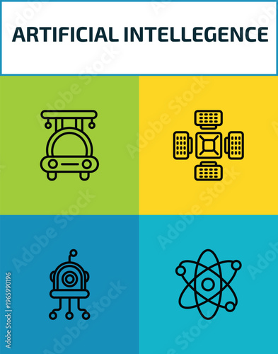 artificial intellegence outline icon set. 4 linear vector for ui, web and mobile. thin line high speed tube, nano sensor, microbots, science icons.