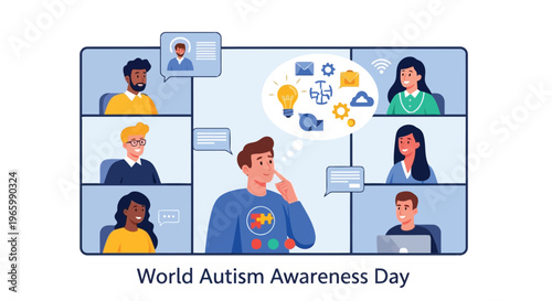 Man on a video conference call brainstorming ideas with his remote team