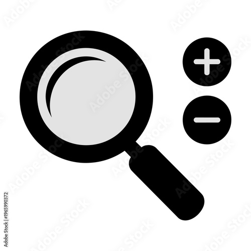 Vector of a magnifying glass with plus and minus symbols for zooming in and out