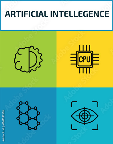 artificial intellegence outline icon set. 4 linear vector for ui, web and mobile. thin line deformity, cpu, graphene, eye tracking icons.