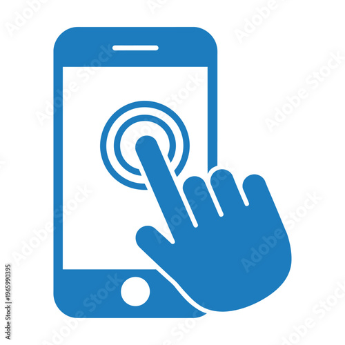 Blue vector of a hand touching a smartphone screen