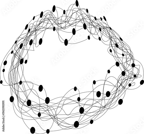 Circular cluster with dense scribble lines forming enclosed loop structure