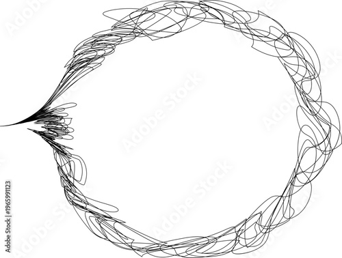 Circular loop with chaotic scribble lines forming irregular path structure