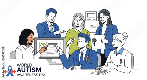 Diverse group of professionals collaborating on autism inclusion strategy