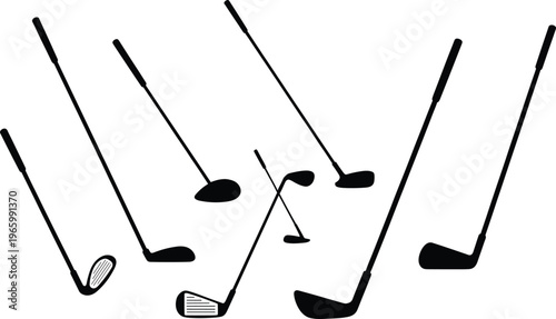 Golf clubs silhouettes collection featuring different irons drivers and putters isolated on white background vector set for sports equipment and recreation illustration