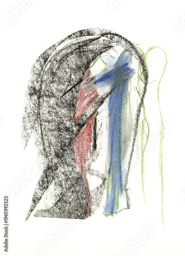 Dessin du visage d'un homme souffrant de dépression et d'anxiété.	
