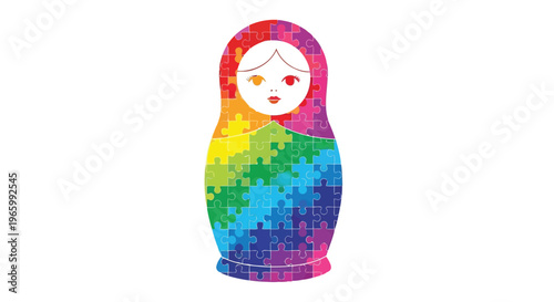 Russian doll matryoshka made of colorful puzzle pieces illustration
