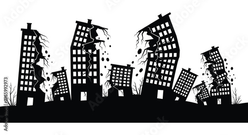 A stark depiction of crumbling city buildings against a bright background showcasing a dramatic silhouette high quality professional detailed modern elegant