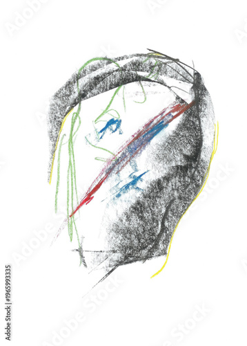 Dessin du visage d'un homme souffrant de dépression et d'anxiété.	