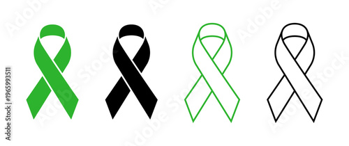 Mental Health Awareness green ribbon icon set