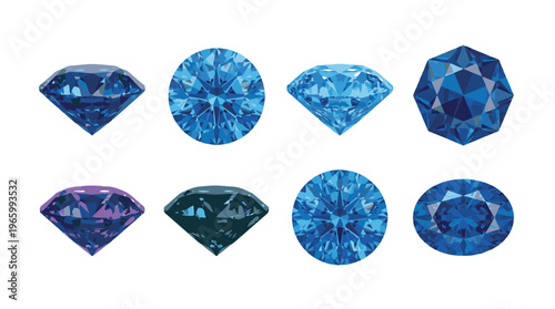 Set of Blue and Purple Gemstones in Various Cuts and Facets