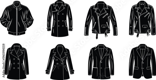 Men Jacket and Coat Silhouette Set Classic Winter Fashion Outerwear Vector Illustration Collection