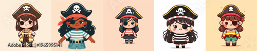 vector girls in pirate costumes