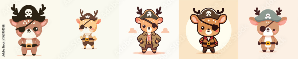 Fototapeta premium cute deer vector in pirate costume