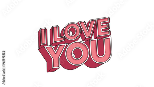 Bold and colorful 3D typographic design spelling "I LOVE YOU", featuring a dynamic shadowed effect, perfect for expressing heartfelt emotions.