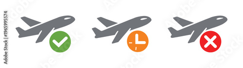 Airplane Status Icons Set – Flight Approved Pending Cancel Symbols, Flat Vector Aviation UI,Transparent PNG and vector symbol