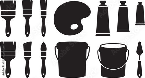 Cosmetic brushes bottles and products illustration set