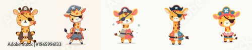 cute giraffe vector in pirate costume