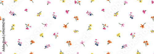 Hand drawn colorful floral seamless pattern. Pattern of meadow flowers. Floral design for covers, textiles, New born baby drees print. small flower background. Vintage Flower background.